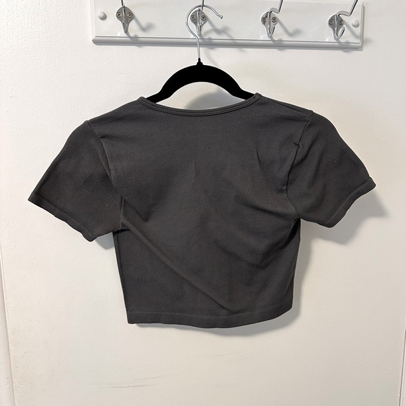 Ribbed Dark Gray Crop Top - Picture 2 of 2